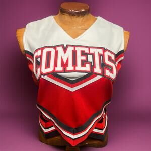 VINTAGE 90s Varsity Cheerleader Uniform Top Red White Comets Size S Sleeveless